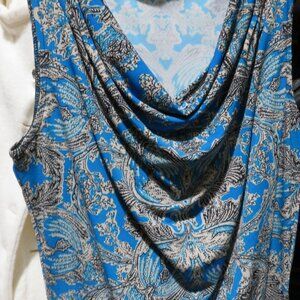NWOT CALVIN KLEIN Cowl Neck Sleeveless Tank Cami XS Blue Black White BOHO